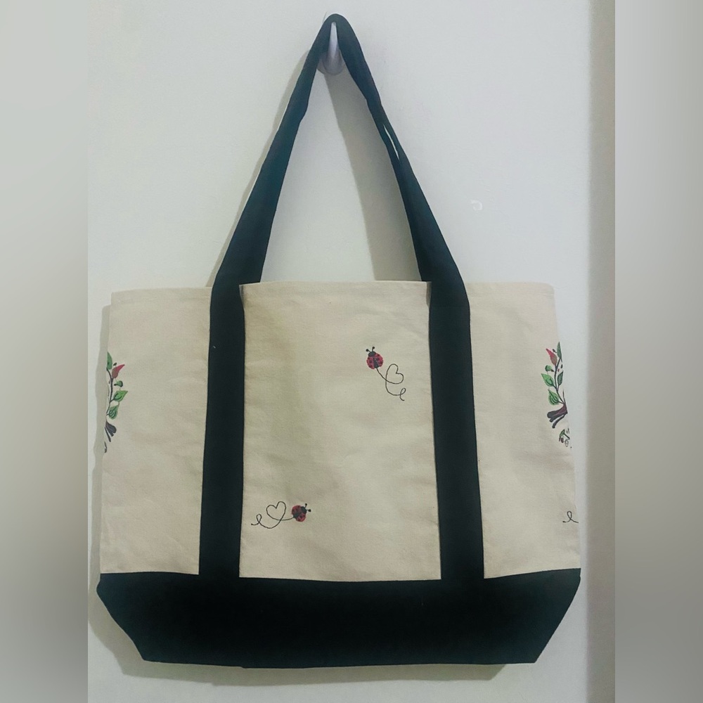 New Embroidered Canvas Tote | Boho Reusable Market Bag | Gift Idea - Picture 3 of 4